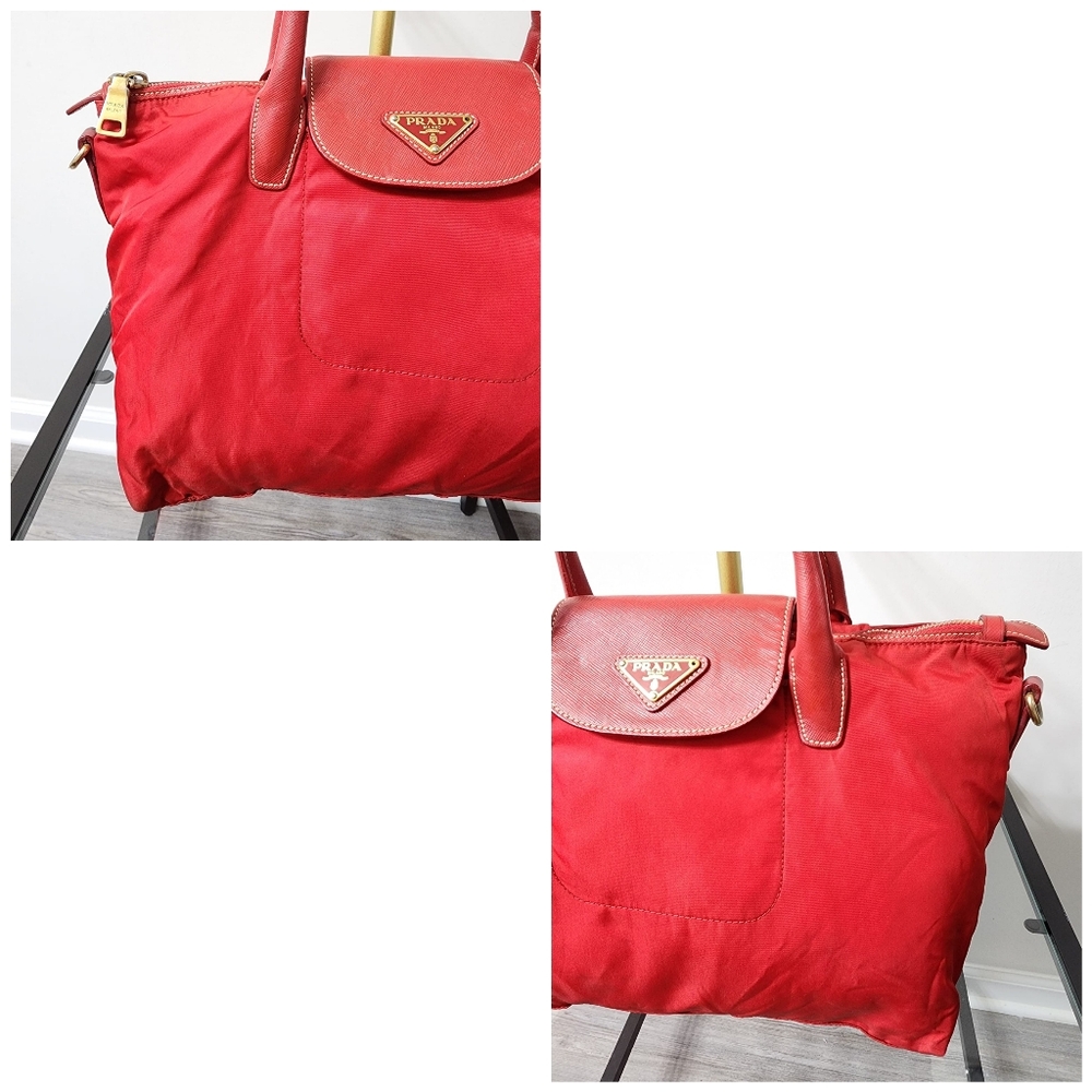 Prada Nylon Saffiano-Trimmed Tessuto Tote Red - Picture 8 of 15